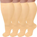 4 Pairs Plus Size Compression Socks,Extra Wide Calf - color: Beige, size: 4X-Large