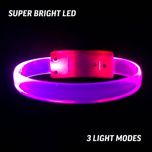 4 Magic Band Pack | Glow in The Dark | Flashing Light up for Concerts | Running Lights for Runners | Glow in The Dark Bracelets | Led Bracelet - color: Pink