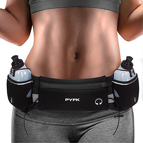 PYFK Running Belt with Water Bottles, Hydration Belt for Men and Women, Water Bottle Holder Running Pouch Water Belt, Fanny Pack Fits 7 inches Phones, Waist pack for Runner Jogging - color: Black