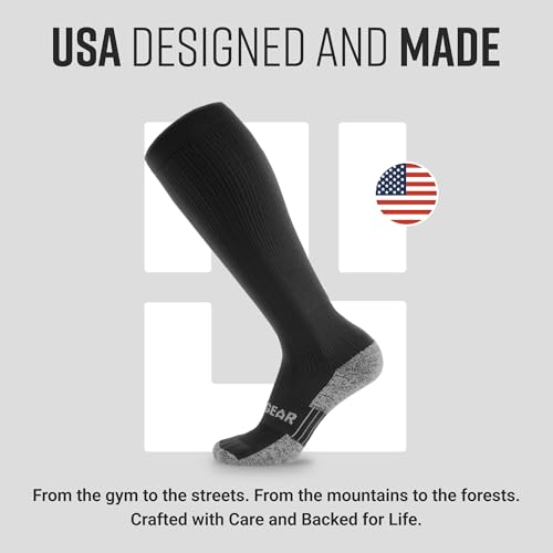 MudGear Graduated Compression Socks, Durable, Sweat-Resistant OCR Performance Socks with Cushioned Footbed, Made in USA - color: All Black, size: Medium