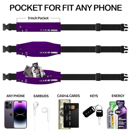 USHAKE Slim Running Belt Women Men, Bounce Free Fanny Pack Phone Holder - color: Purple