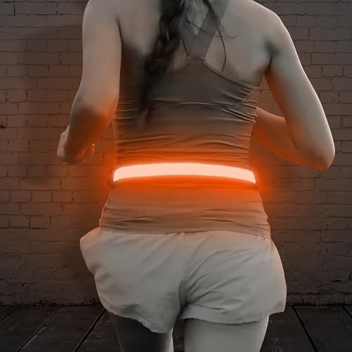 Illumifun LED Running Belt - USB Rechargeable Light Up Sash, High-Visibility Elastic Waistband Light for Running Cycling Hiking Camping Nighttime Activities - color: Orange