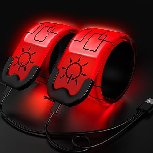 2 Pack LED Armband - Rechargeable Running Lights with Reflective Gear, High Visibility LED Wristband Lights - color: red