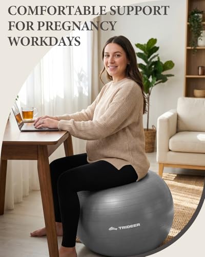 Trideer Yoga Ball for Exercise, Pregnancy, Active Sitting, 55/65/75cm - color: Silver gray, size: L(23-26ines/58-65cm)