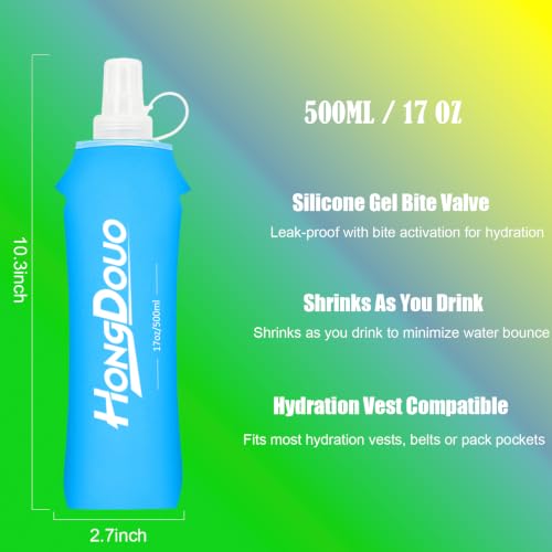 Flexible Running Bottles - Two Pack: 500ml/17oz, Foldable, BPA/PVC Free Soft Flask for Hydration Vests and Running Packs,Collapsible Leak-proof Pocket Bottle for Jogging, Hiking, Cycling, Climbing - color: Light Blue