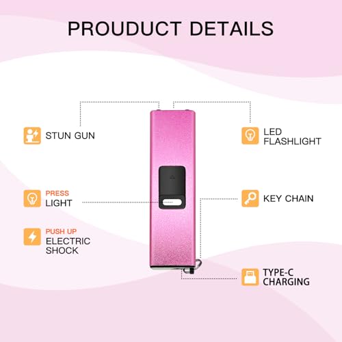 REAX Stun Gun Keychain for Women Self Defense Mini Stun Gun for Women Stun Gun USB Rechargeable with LED Flashlight Power Volt Micro