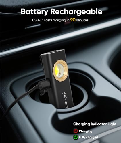 HOTLIGH ZF6767 Rechargeable Pocket Flashlight - 1000LM LED Flashlight Rechargeable, Small Pocket Light with Clip & Magnetic Base, EDC Flashlight for Outdoor, Night Walking, Emergency (1 PC)