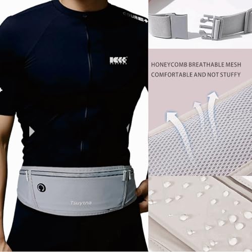 Running Belt for Women & Men - Slim Phone running belt with Water-Resistant Phone Holder, 3 pockets Adjustable Waist Strap, Reflective Safety Design for Running, Hiking, Travel，Fitness (Grey) - color: Hidden Blue