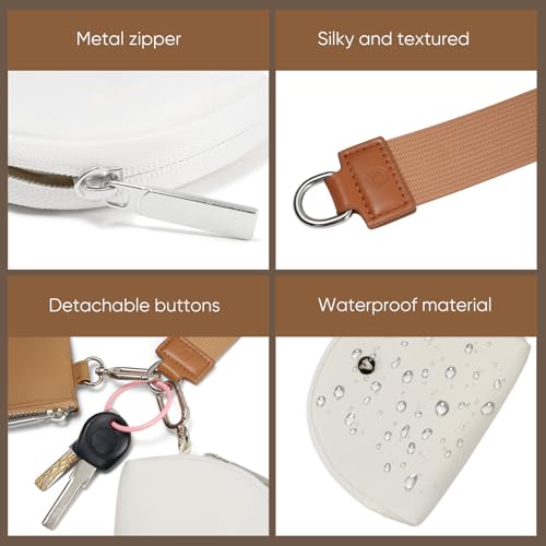 VUTUXA KeyChain Wallet Wristlet For Women Mini Zip Dual Pouch Coin Purse - color: white+brown