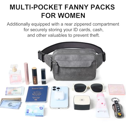 LATMAP 3L Fanny Packs for Women Cross Body Bag Vegan Leather Belt Bag Grey - color: Dark Grey