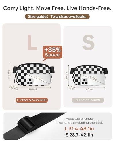 Pritent Fanny Packs for Women Crossbody Belt Bag With Zipper Back Pocket - color: Checkered Black, size: Large