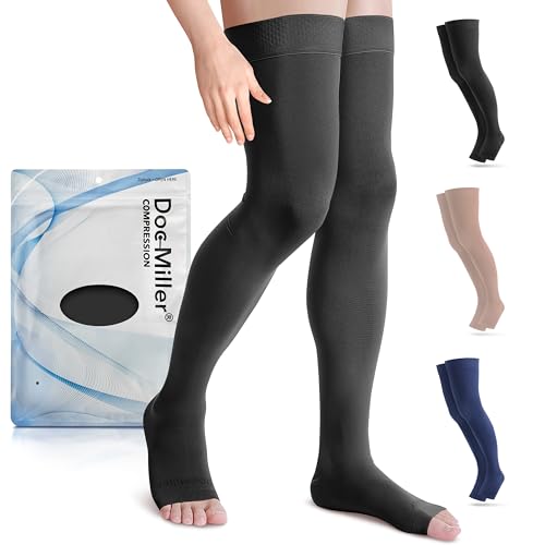 Doc Miller Thigh High Open Toe Compression Stockings 15-20mmHg - color: Black, size: 3X-Large