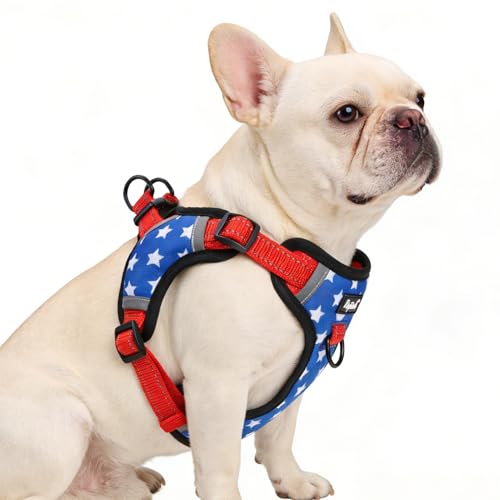 PUPTECK Dog Harness Small Sized Dog, Step in Adjustable Reflective Dog Vest Harness Escape Proof, No Pull Soft Padded Harness Easy Control, Star, M - color: Blue(Stars), size: M (CHEST: 14.5"-20")