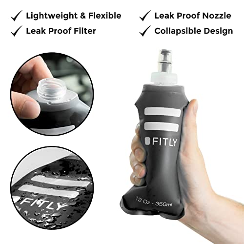 FITLY Soft Flask Running Water Bottle - Collapsible Hydration Flask - color: Black, size: 12 Ounces