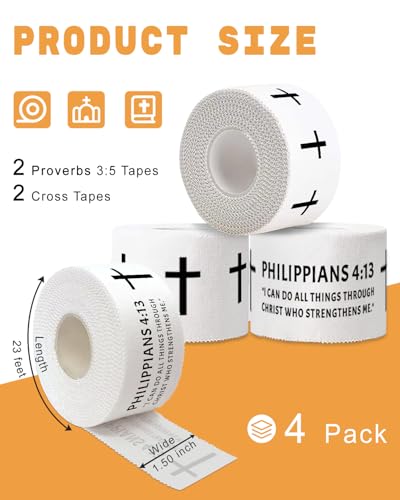 Yigney 4 Pack Cross Tape Christian Athletic Tapes Religious Sport Tape - color: Philippians 4:13 & Cross, size: 1.5 inches