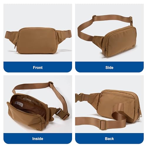 Pander Belt Bag Large 2L, Nylon Fanny Pack Purse for Women and Men with Adjustable Strap - color: Caramel Brown