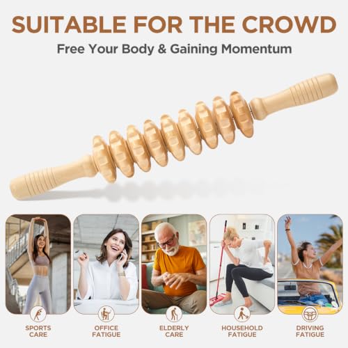 Wooden Cellulite Muscle Roller for Legs and Thighs - Handheld Fascia Blaster Tool for Muscle Relief, Lymphatic Drainage & Body Sculpting - Anti Cellulite Massager for Women & Men (9 Wheel) - color: Wooden Straight
