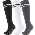 Cotton Compression Socks Women&Men with Grips Non Slip 15-20mmHg Knee High Graduated Sock for Nurse, Pregnancy, Yoga - color: 02-3 Pairs-black White Gray, size: XX-Large