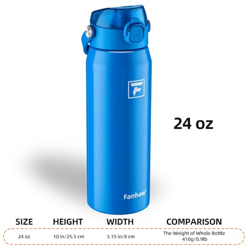 Fanhaw 24oz Stainless Steel Water Bottle with 2-in-1 Lid, Sky Blue - color: Sky Blue
