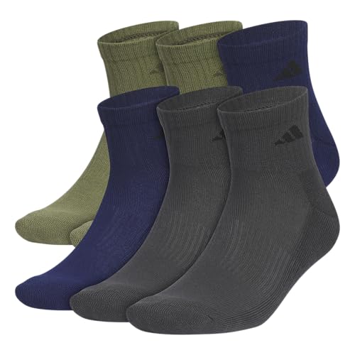 adidas Men's Athletic Cushioned Quarter Ankle Socks 6 Pairs - color: Olive Strata Green/Dark Blue/Carbon Grey, size: Medium
