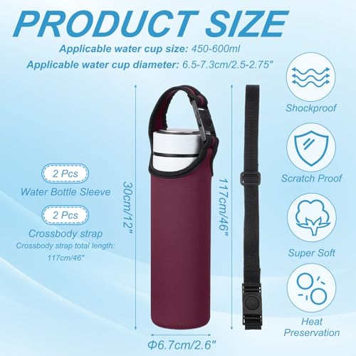 uxcell 2pcs Neoprene Water Bottle Sleeve, 15.5-20oz Insulated Water Glass Bottle Carrier Bag Collapsible Drink Bottle Sleeve Cover Holder with 2 Straps, Wine Red - color: Wine Red