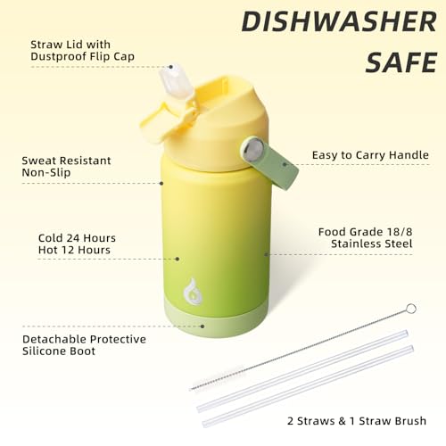 BJPKPK 12oz Insulated Water Bottle, Stainless Steel Bottle with Straw Lid - color: Fresh Green, size: 12 Ounces