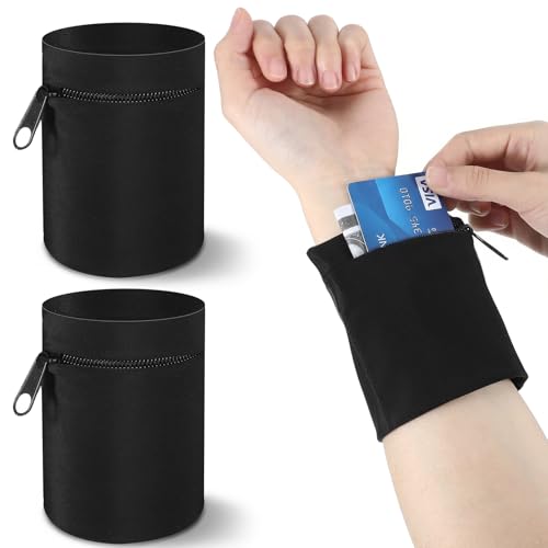 Nogeqi 2PCS Wrist Wallet for Men Women Armband Wrist Pouch Wristbands Sweatbands Anti Theft Wallet for Outdoor Sports Running Workout RFID Zipper Pouch (Black)