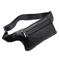 Triple Pocket fanny pack Genuine Leather waist bag slim shoulder bag Hip Purse Adjustable Belt strap Casual Pouch Outdoor Day bag (Black) - color: Black