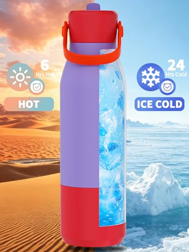 LAOION 32 oz Stainless Steel Insulated Water Bottle with Moveable Handle - color: Purple, size: 32 Ounces
