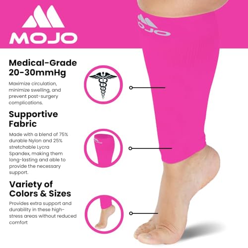 Mojo Compression Socks Footless for Women and Men 20-30mmHg - Extra Wide Plus Size Calf Sleeve - A604 - color: Pink, size: 6X-Large