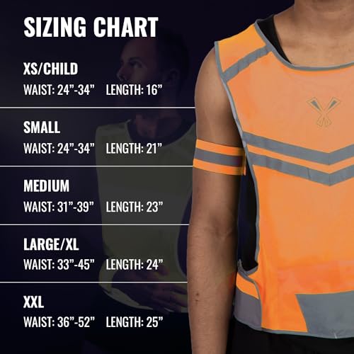 Reflective Running Vest with Pocket & 2 Bands, High-Visibility - color: Orange, size: Medium