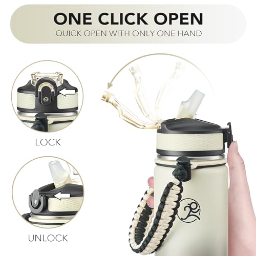 GOSWAG 24oz Insulated Stainless Steel Travel Water Bottle, 2 Lids - color: Beige-Gray Ombré
