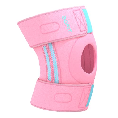 AOFIT Adjustable Knee Brace Metal Springs & Anti-Slip for Sports Pink L - color: Pink-L