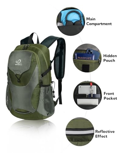WATERFLY Lightweight Packable Hiking Backpack, 30L Day Pack - color: Army Green