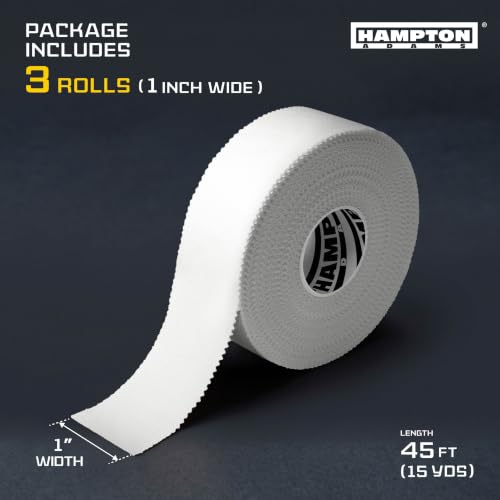 Hampton Adams Athletic Sports Tape, Very Strong, Easy Tear, No Residue - color: White (1 Inch)