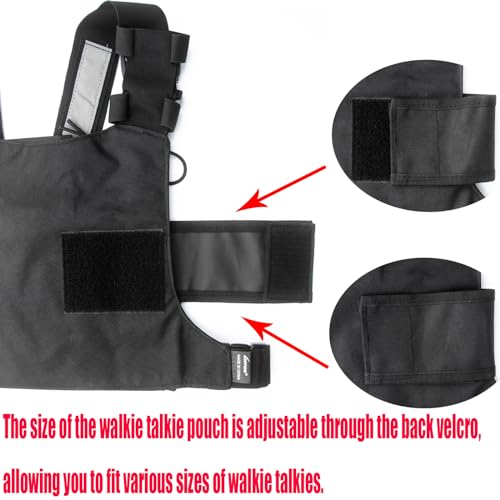 LUITON Radio Chest Harness with Reflective Strips Shoulder Holster Radio Vest Holder Two Way Radio Vest Rig Walkie Talkie Case with Front Pack Pouch for Motorola/Midland/Baofeng/Retevis - color: 22165 Black