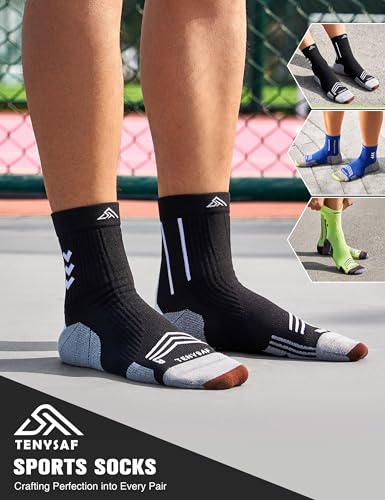Mens Compression Running Socks: 360° Targeted Support Secure Fit - color: D-black White Green, size: 9-13