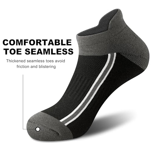 Gonii Men's Running Athletic Ankle Socks - Thick Cushioned Low Cut Socks - color: 5 Pairs Black, size: 9-12