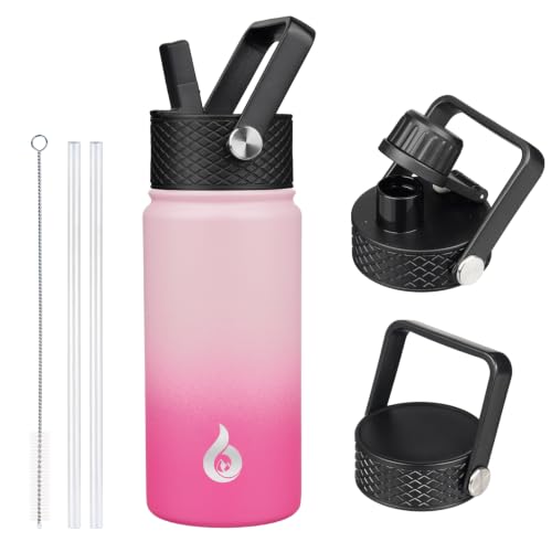 BJPKPK 18oz Insulated Water Bottle with Straw Lid, Stainless Steel Bottle - color: Cherry, size: 18 Ounces