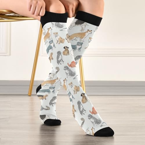 Wusikd Heartbeat Symbol Compression Socks for Women and Men Circulation Black Long Socks for Athletic Running 1 - color: Dogs
