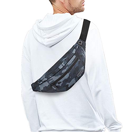 Small Camo Black Crossbody Bag Shoulder Fanny Pack with 4-Zipper Pockets - color: Camo Black, size: Large