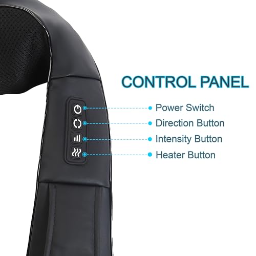 InvoSpa Shiatsu Massager with Heat - Deep Tissue Kneading Pillow for Neck, Shoulders, and Back - Electric Full Body Massage - color: Black