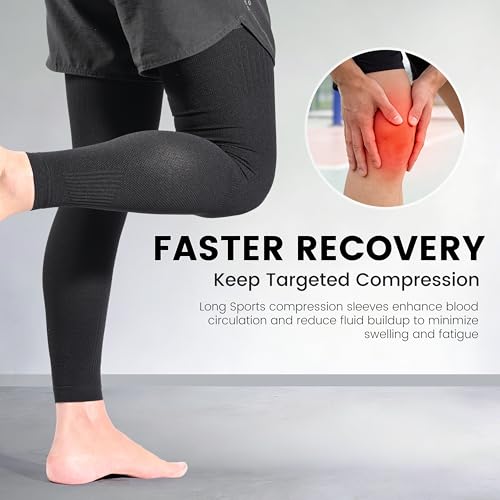 MGANG Full Leg Sleeves, Long Knee Brace for Basketball, Knee Pain Relief - color: All Black, size: Small