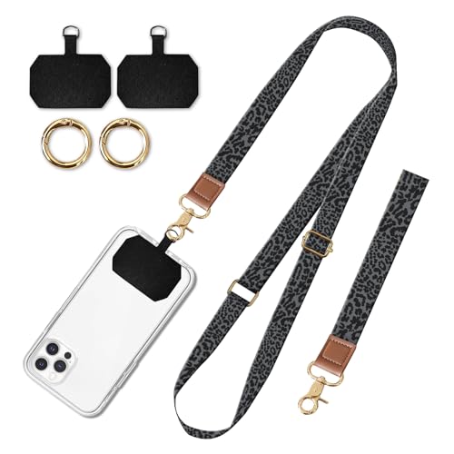Cell Phone Lanyard Adjustable Crossbody Strap, Cute Phone Neck Wristlet Wrist Strap Patch for Keys Case Accessories - color: Luxury Black Leopard