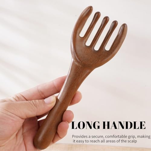 Long Handle Sandalwood Scalp Massage Comb, Wooden Head Scratcher