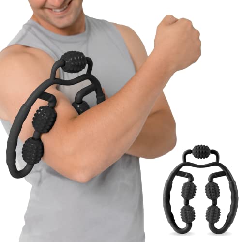 BraceAbility Handheld Massage Roller - Fit Roller Pro Tool with Trigger-Point Foam Wheels for Sore Muscle Pain, Fascia Cellulite, Deep Tissue Full Body Massager Legs, Shoulders, Neck, Hips Therapy