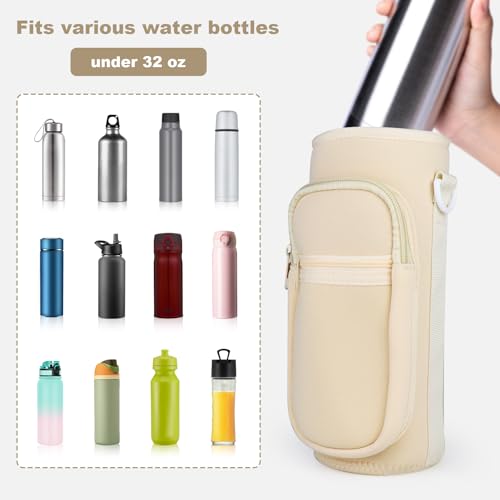 Crossbody Water Bottle Holder with Strap, Phone Pocket(White, 32, Ounces) - color: White