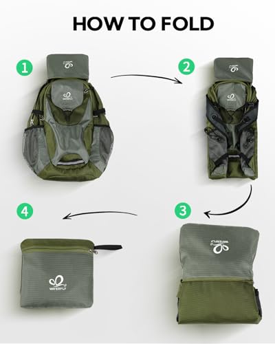 WATERFLY Lightweight Packable Hiking Backpack, 30L Day Pack - color: Army Green