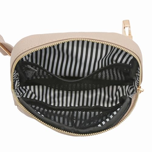 Lightweight Soft PU Pebbled Leather Sling Fanny Pack Belt Bag with Gold Metal Buckle (Travertine) - color: Travertine