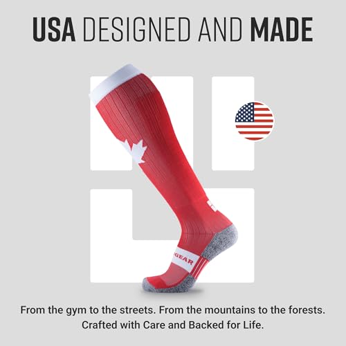 MudGear Graduated Compression Socks, Durable, Sweat-Resistant OCR Performance Socks with Cushioned Footbed, Made in USA - color: Can Red/White, size: Small